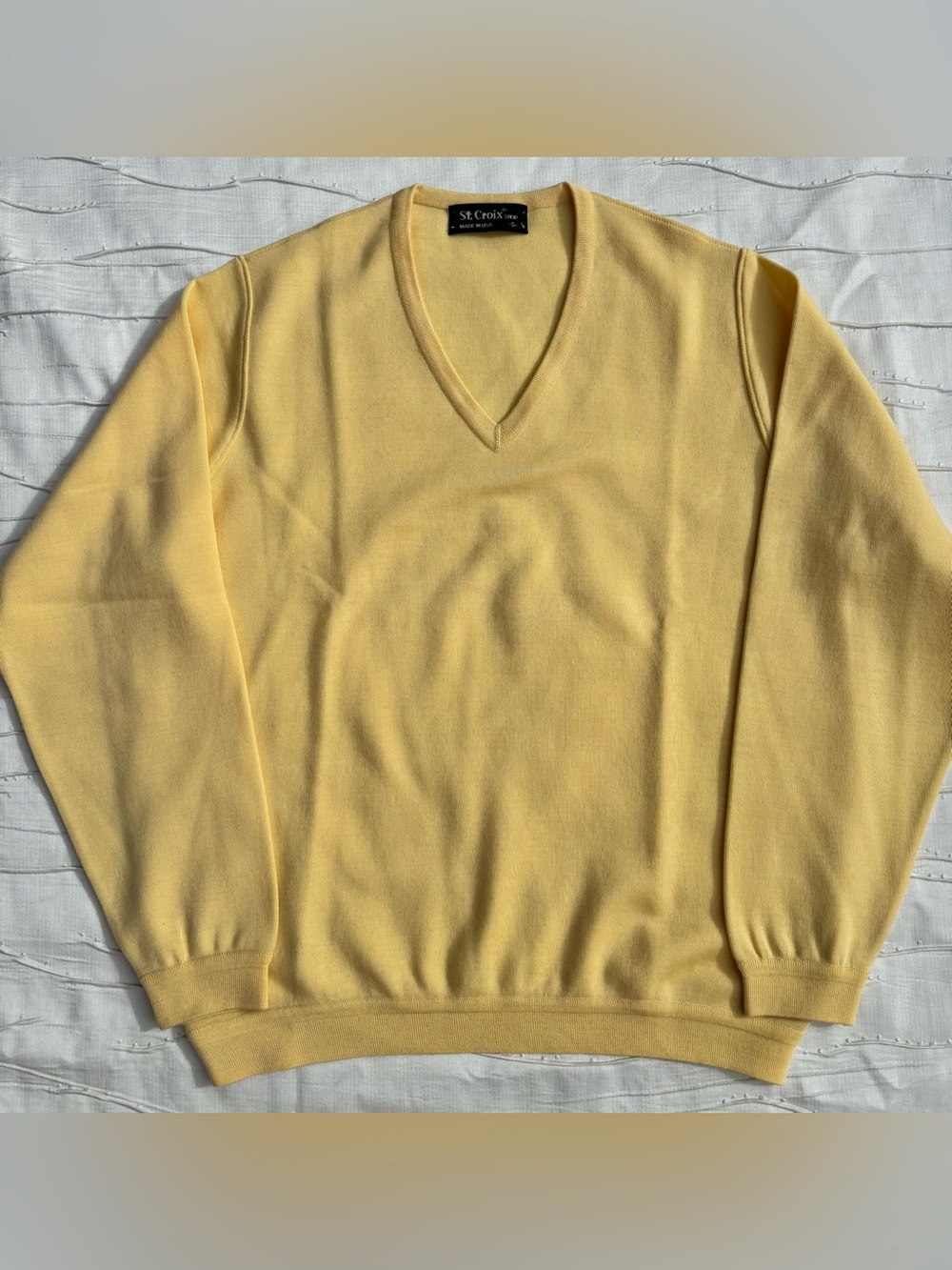 St. Croix Luxury V Neck Pullover Wool Sweater Knit Sz Small Yellow USA NWOT
